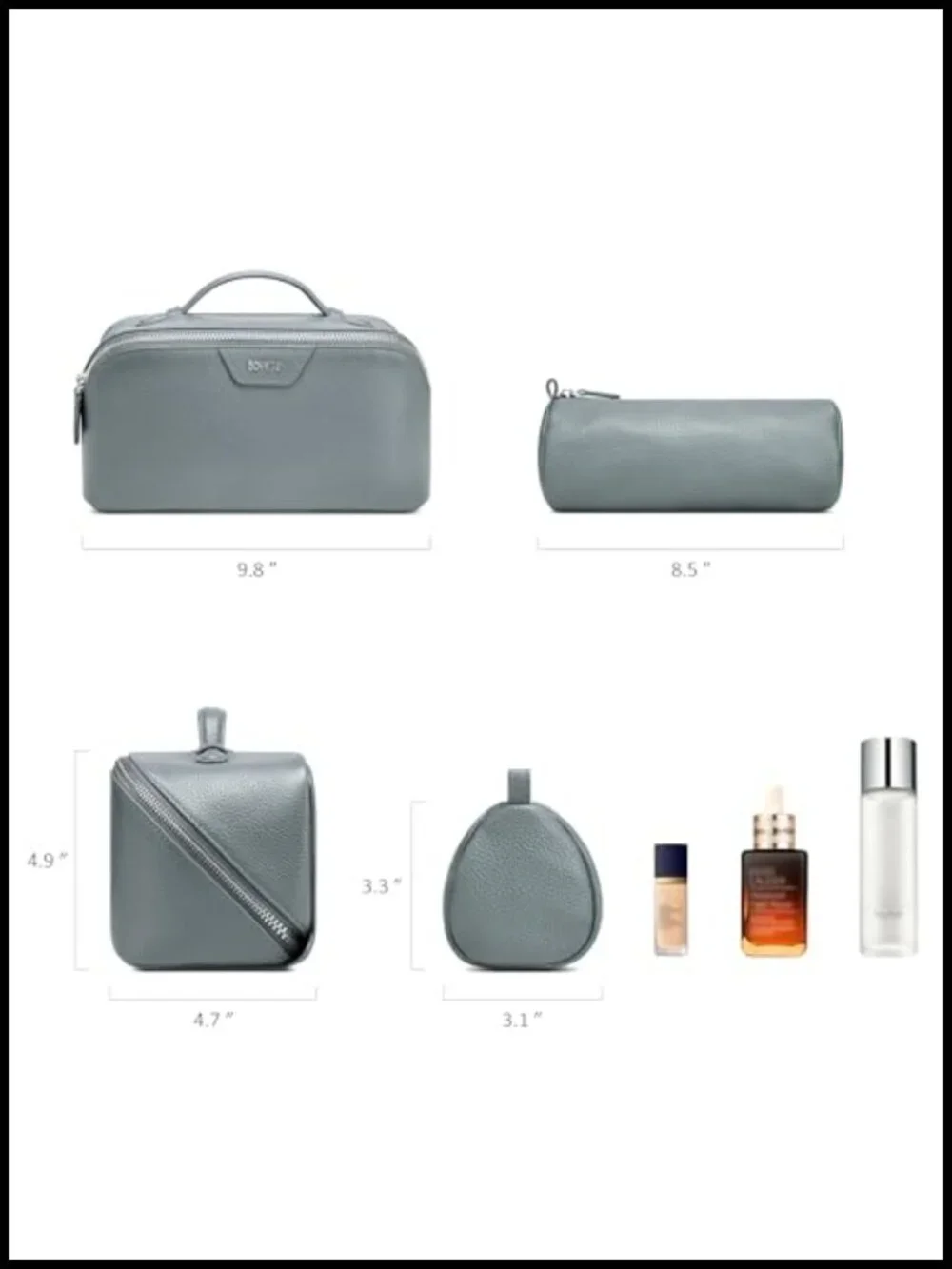 Genuine Leather Travel Makeup Bag Set - 3 Piece Cosmetic Organizer for Women